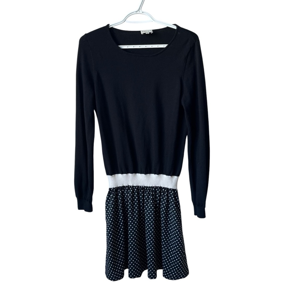 Reiss Black Wool Stretch Scoop Neck Long Sleeve Dress with Floral Skirt Size 8